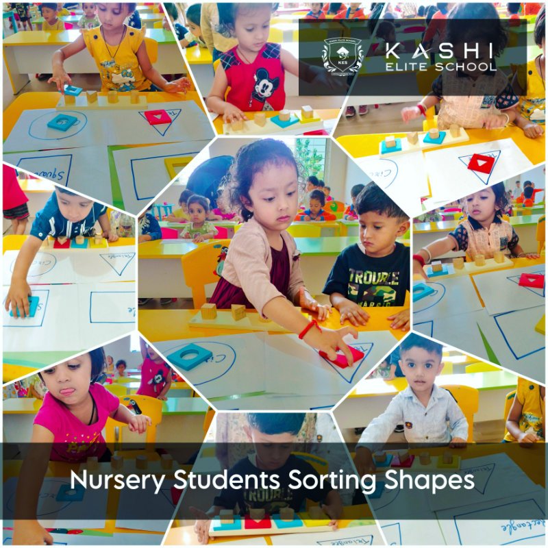 Nursery Students Sorting Shapes Activity for kids in Kashi Elite School, Khandwa
