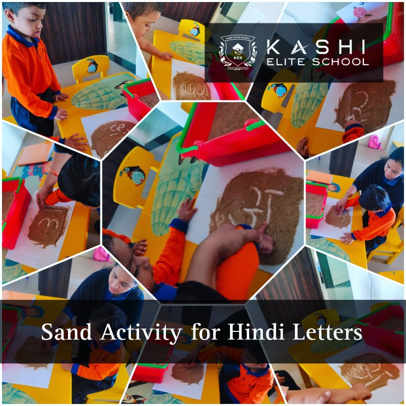  Activity in Sand - Hindi Letters for kids in Kashi Elite School, Khandwa